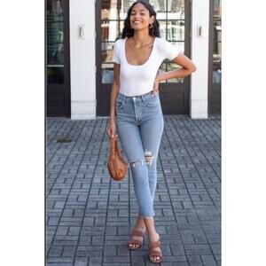 Agolde Jeans Womens Size 24 Riley Straight Crop Denim Button Fly Distressed